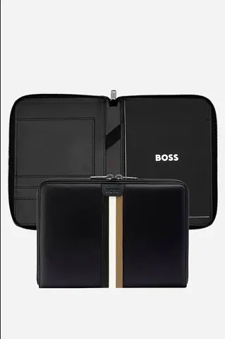 Hugo Boss Black Leather Zip Organizer / Travel Wallet