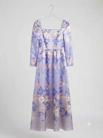Light Purple Floral Long Sleeve Maxi Dress