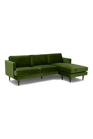 Green 3-Seater L-Shaped Sofa with Chaise (Right) - Modern Velvet