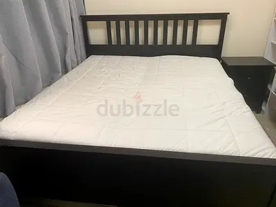 Queen wooden bed frame with mattress included - dark brown