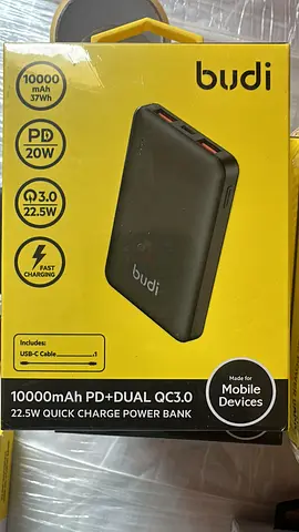 budi 10000mAh PD+Dual QC3.0 22.5W Portable Power Bank (Black) - Unused Box