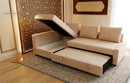 Modern Corner Sofa Bed Hydraulic Storage | Soft Fabric Size: 230 × 160 cm