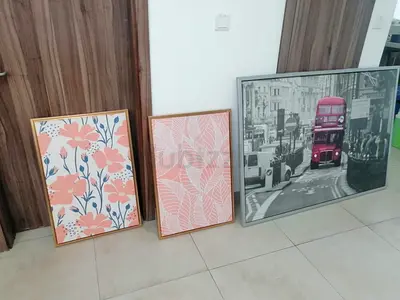 Set of 3 Framed Wall Art Prints – Floral and London Bus