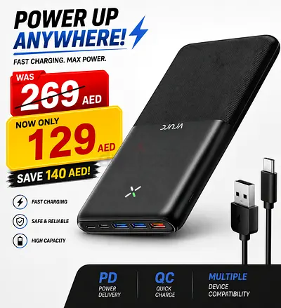 VRURC Power Bank 30000mAh, 20W Fast Charge PD 18W QC 3.0 USB C Portable Charger Battery Pack