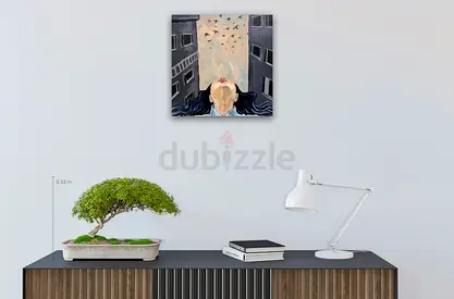 Original Figurative Painting of Woman Looking Up with Birds