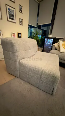Modern modular boucle lounge chair - light grey