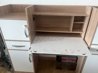 Light Oak Study Desk with Shelves and Cabinets - Used