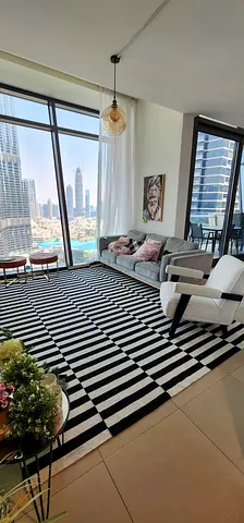 Large Black  White Striped Rug — Modern, Excellent Condition