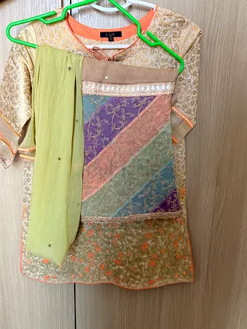 Embroidered traditional kids dresss (light gold with pastel panels) - size 10 Brand J.