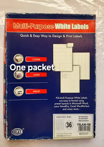 FIS Multi-Purpose White Address Labels - A4 size per sheet, 100 sheets (labels)
