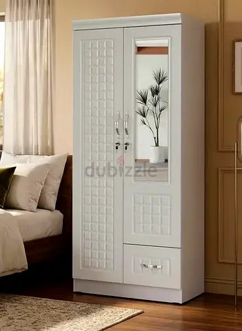 2-Door Wooden Wardrobe with Mirror (White) – only 5 Months Used