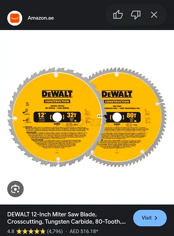 DEWALT 12-Inch Miter Saw Blade, Crosscutting, Tungsten Carbide, 80-Tooth, 2-Pack (DW3128P5)