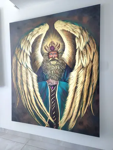 Golden Angel Hand Painted Original Oil Painting with 24k Gold leaf 150x180cm