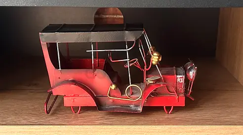 Handcrafted Red Vintage Car Metal Decor - Small Shelf Ornament
