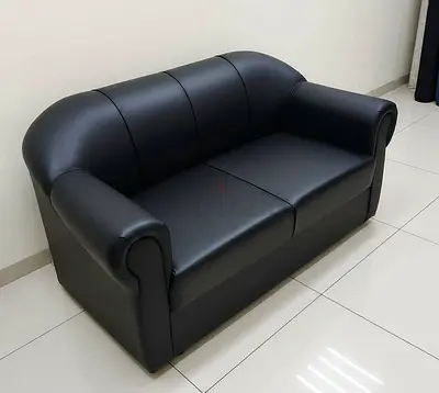 Black Two Seater Faux Leather Sofa