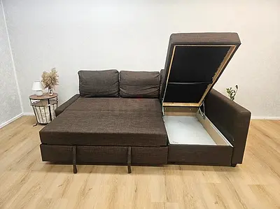 Brown L-Shaped Sofa Bed with Storage