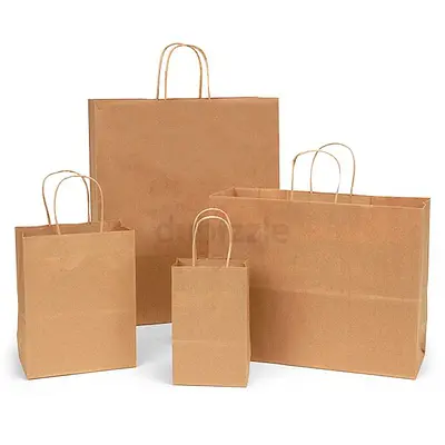 Bulk Kraft Paper Shopping Bags with Twisted Handles - Various Sizes