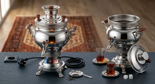 Electric Samovar Tea Urn Set - Stainless Steel, Used