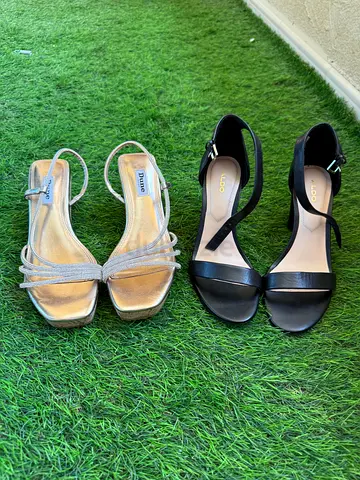 Two Pairs Of Womens Heels - Black Aldo and Golden Dune, Worn Once