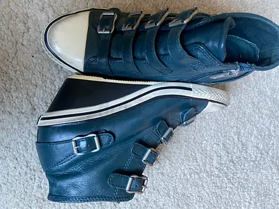 Leather Wedge Sneakers with Buckles