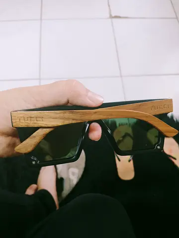 Tucci wooden-frame sunglasses with green lenses - gently used