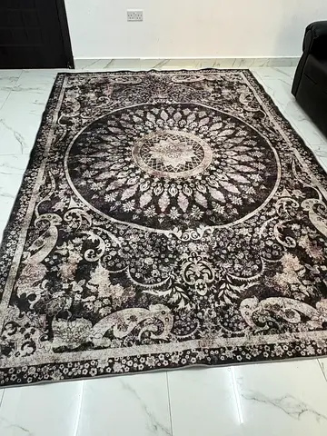 Large Decorative Persian-Style Area Rug - Dark Grey/Beige, Good Condition