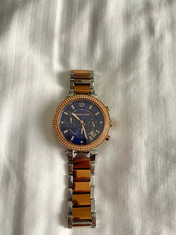 Michael Kors two-tone womens chronograph watch with crystal bezel