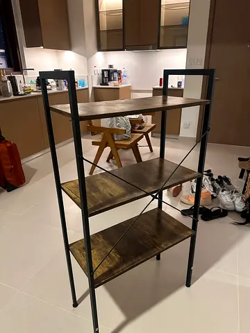 Industrial-style 3-tier Metal Wood Shelving Unit - Good Condition