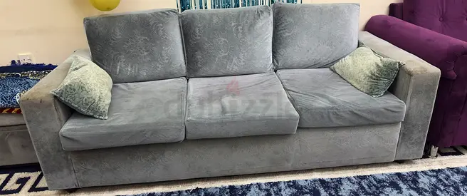 3-Seater Grey Velvet Sofa - Good Condition