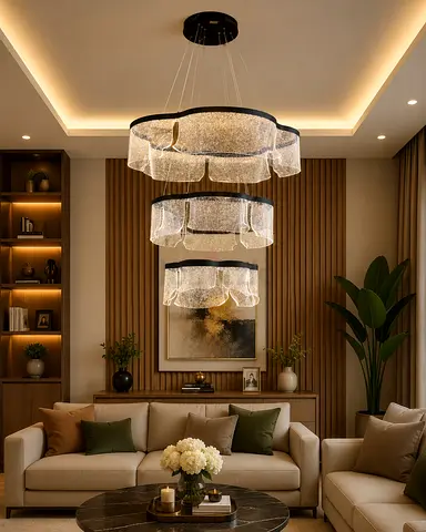 Modern Layered Crystal Pendant Chandelier - 3-Tier Living Room Light