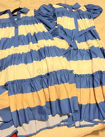 Pair of matching blue white striped summer dresses (kids)