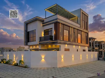 فيلا فاخرة من ست غرف نوم موزعة على طابقين وشرفة على السطح، تقع في موقع متميز بالقرب من جميع الخدمات. ملكية حرة مدى الحياة.