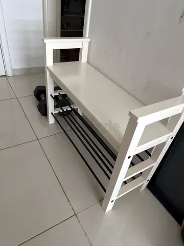 White wooden hallway bench with shoe rack (85cm x 32cm)