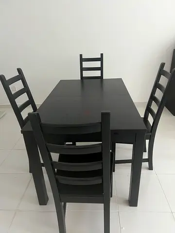 Black Wooden Dining Set with 4 Chairs