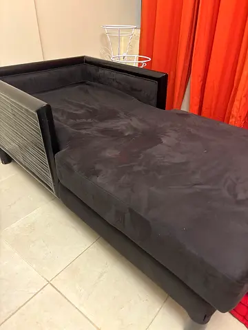 Black upholstered single bed frame with headboard - good condition