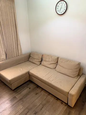 Beige L-shaped Sofa Couch - Good Condition كنب حرف L + طاولة تلفزيون