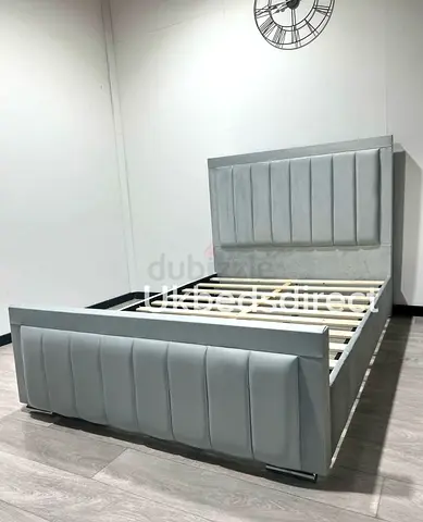 Brand New King Size Bed Frame With Panel Line Headboard. Stylish Modern Fabric Bed.