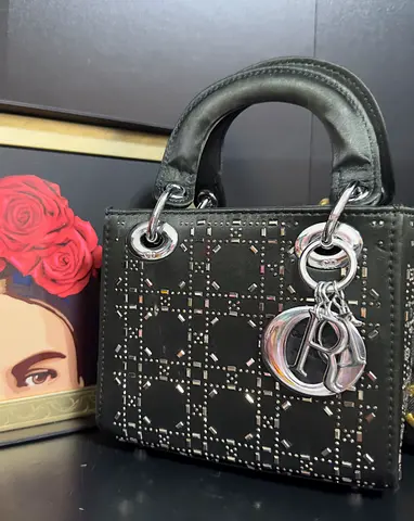 Mini Lady Dior STYLE in black satin embellished handbag