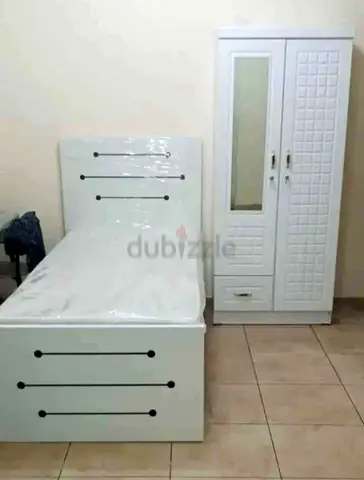 Single bed with mattress and matching 2-door wardrobe - white set