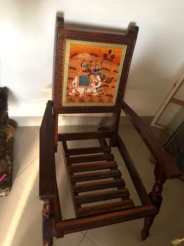 Hand-carved Wooden Armchair Frame with Painted Back Panel (Vintage) wood hand made ,set