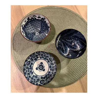 Set of 3 Decorative Blue White Ceramic Bowls plates