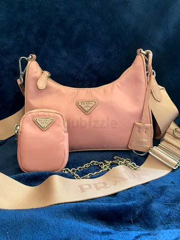 Authentic Prada Re-Edition Nylon Shoulder Bag with Pouch – Pink