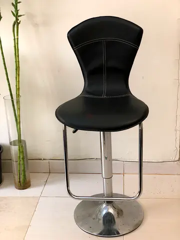 Adjustable Black Bar Stool with Chrome Base - Good Condition.