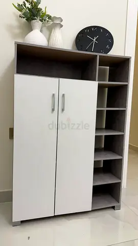 Slim shoe/storage cabinet with open shelves - white  grey