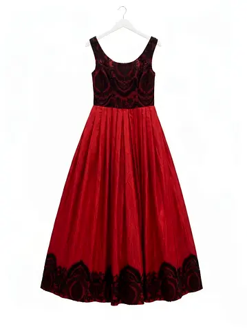 Red and Black Sleeveless Evening Gown, Full-Length