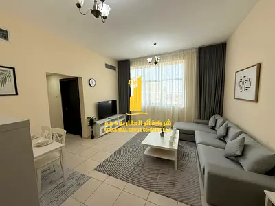 Luxury apartment, second occupancy, one bedroom, living room with balcony. Ajman, Al Jurf complex. for monthly rent.