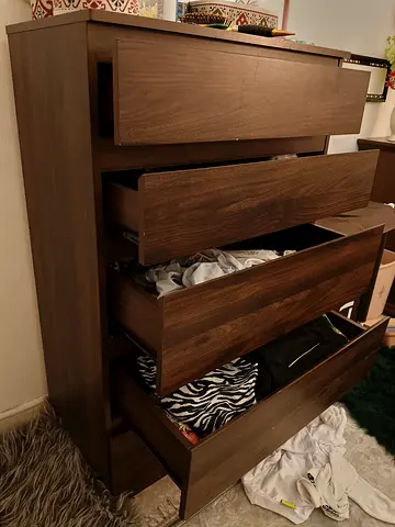 Solid Wood 5-Drawer Chest/Dresser - Dark Brown, Good Condition