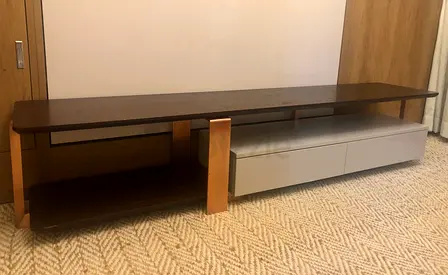 Original Danube TV Unit / TV Console – Brown Wood Effect with Grey Drawers