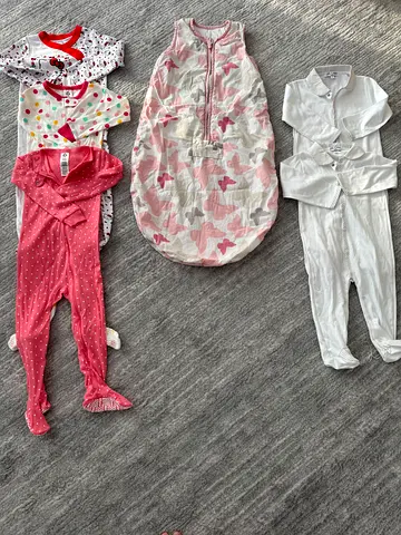 Selection of baby sleepsuits and sleeping bag suitable for 1-2 year old, plus used ones for free