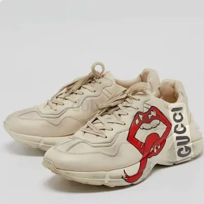 Used Gucci leather sneakers with red lips graphic (mens) and womens- good condition